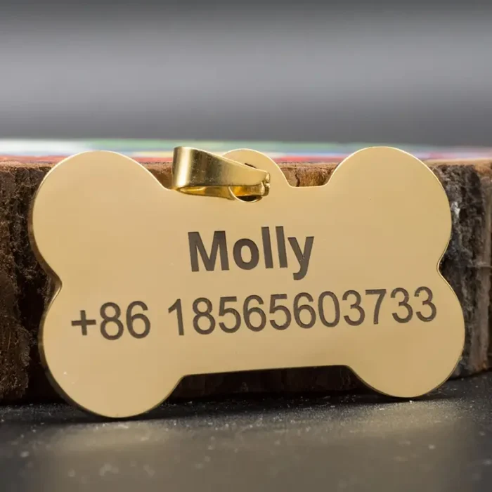 Personalizowana metalowa tabliczka w kształcie kości Złota/Srebrna - obrazek 2