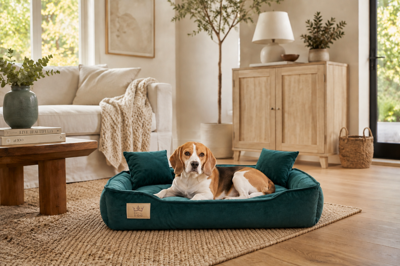 Legowisko dla psa kota kojec 75x65 cm ROYAL DOG welurowe zielone - obrazek 2
